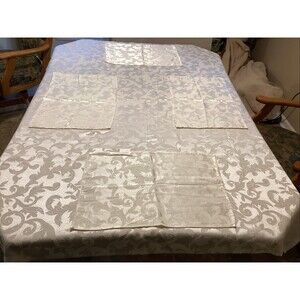 solid ivory linen satin tablecloth rectangle ivory 66”x57” 4 placemat 19x13”